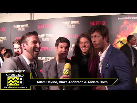 Adam Devine, Blake Anderson & Anders Holm at the Game Over, Man Premiere